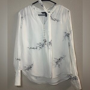 White House Black Market Silk Tie Front Long Sleeve Blouse